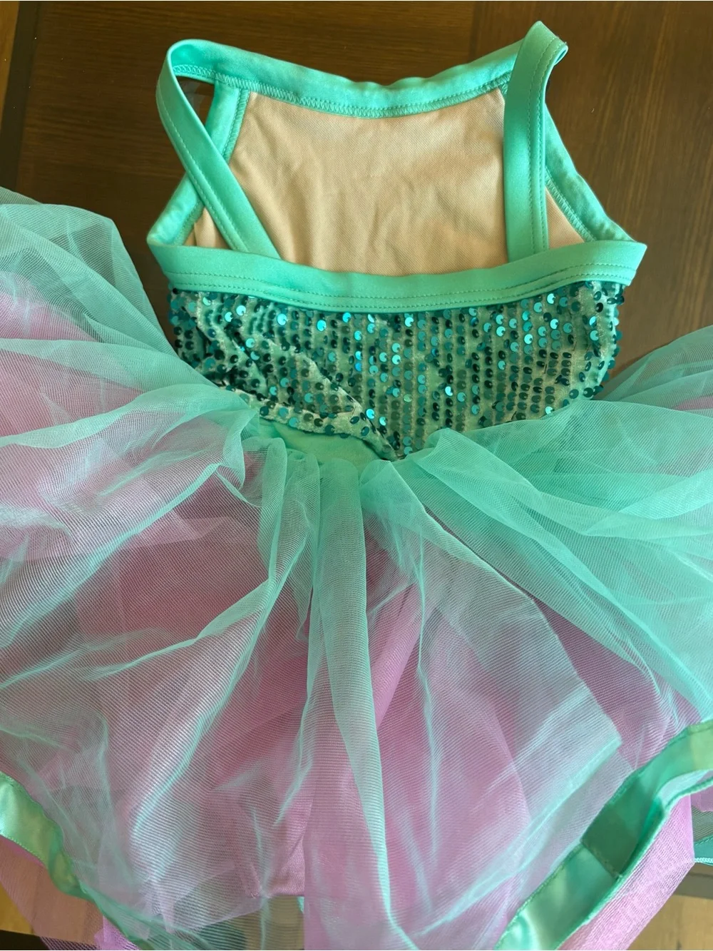 Weissman Teal Sequin Tulle Tutu with Pink Bow size XSC